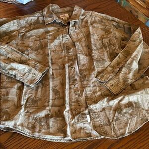 Woolrich Tan twig moose Casual Button Down Shirt EUC